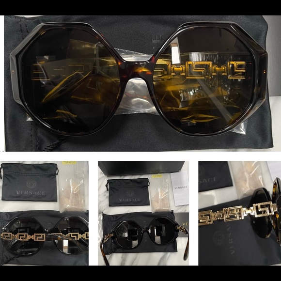 VERSACE RUNWAY HAVANA FRAMES WITH GOLD- TONE DETACHABLE CHAIN SUNGLASSES - Picture 4 of 16